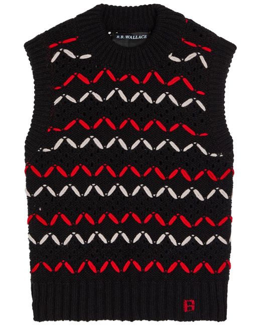B.B. Wallace Black Neel Zigzag-Intarsia Wool Vest