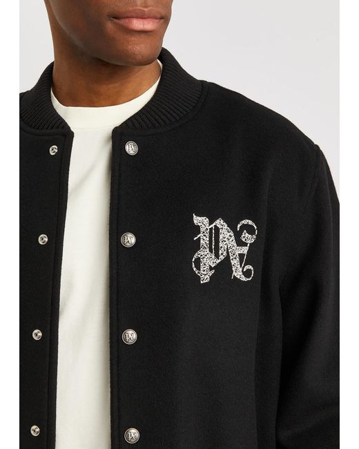 Palm Angels Black Logo-embroidered Wool-blend Varsity Jacket for men