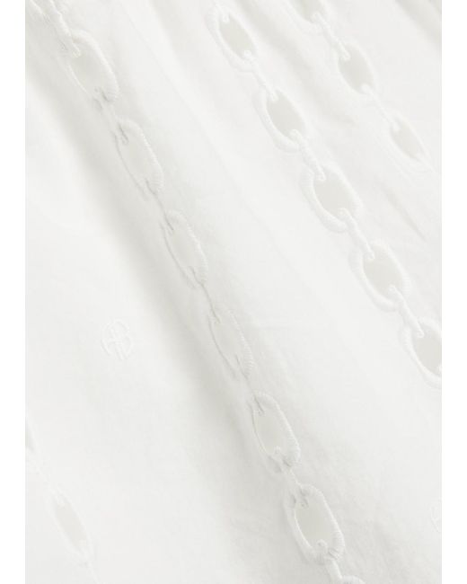 Anine Bing White Kam Embroidered Cotton Shorts