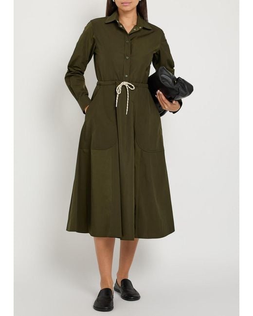 Moncler Green Drawstring Poplin Midi Shirt Dress