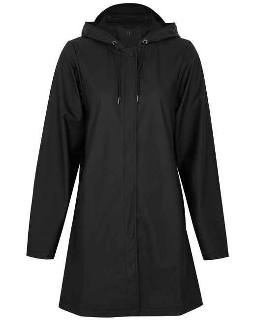 Rains Black Hooded Rubberised Jacket
