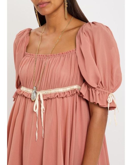 Chloé Pink Gathered Silk-Georgette Mini Dress