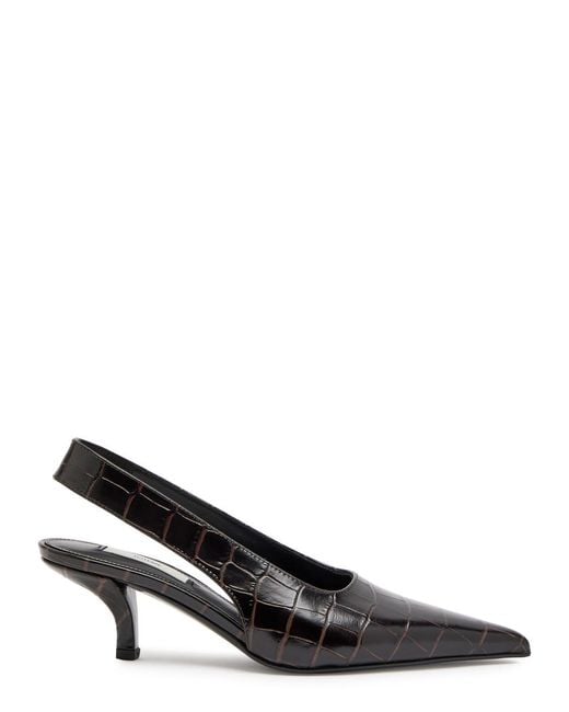 Totême Black Classic Croco Embossed Leather Slingback Pumps
