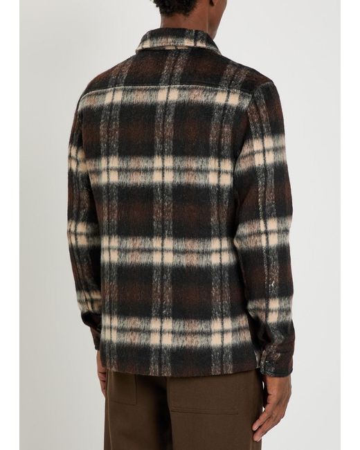 Raith Black Caldera Plaid Brushed Wool-Blend Overshirt for men