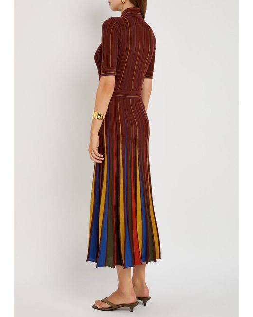 Gabriela Hearst Red Calypso Striped Wool Midi Shirt Dress
