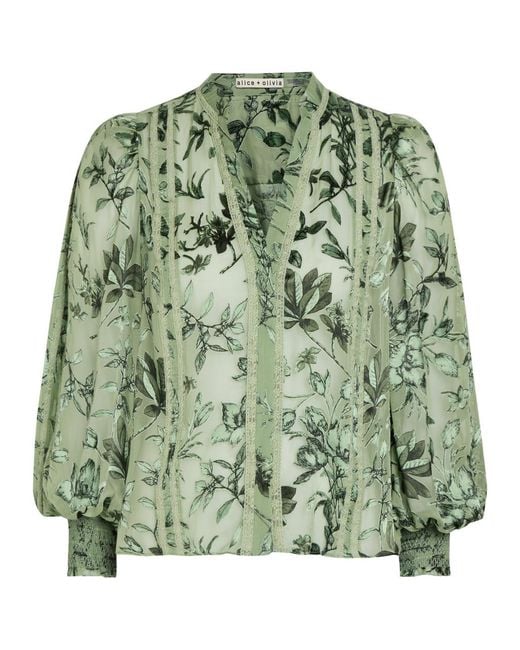Alice + Olivia Green Arlette Devoré Chiffon Blouse