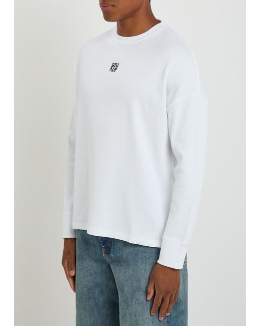 Loewe White Logo-Embroidered Long-Sleeve Cotton T-Shirt for men