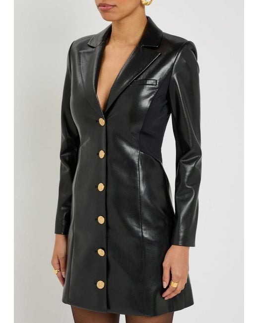 Alice + Olivia Black Michelle Faux Leather Mini Blazer Dress