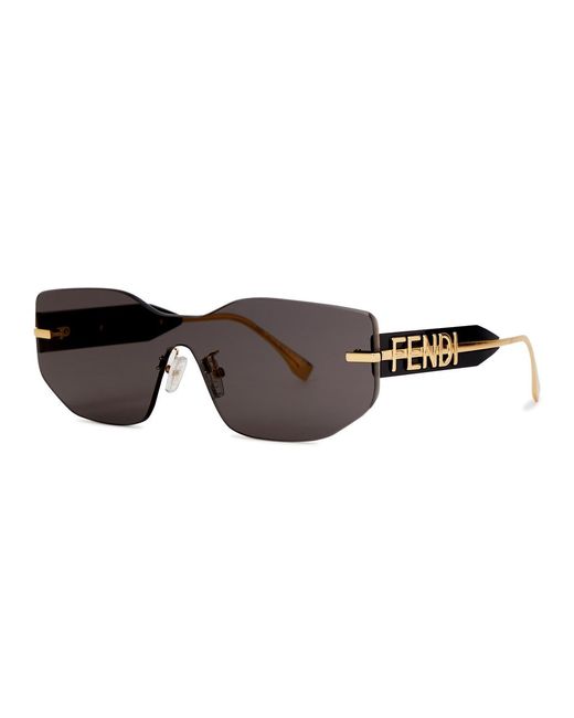 Fendi Brown Graphy Rimless Shield Sunglasses