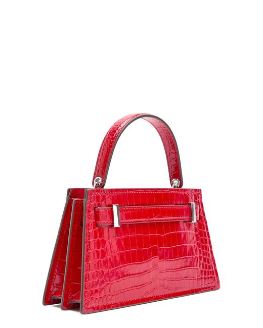 Tory Burch Red Lee Radziwill Mini Crocodile-Effect Leather Top Handle Bag