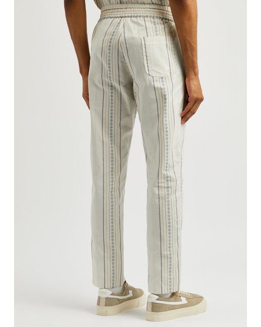 Les Deux White Porter Stripe-Jacquard Cotton Trousers for men
