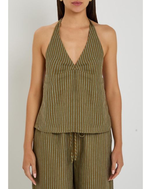 Staud Green Corso Striped Linen Top