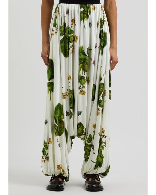 Loewe Green Printed Draped Jersey Trousers Uk8