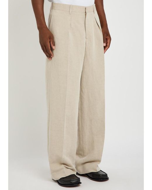 J.W. Anderson Natural Pleated Wide-Leg Linen-Blend Trousers for men