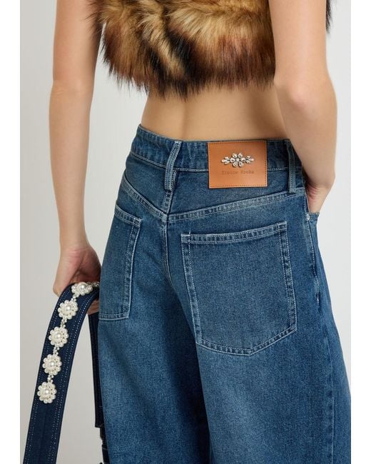 Simone Rocha Blue Distressed Embellished Straight-Leg Jeans