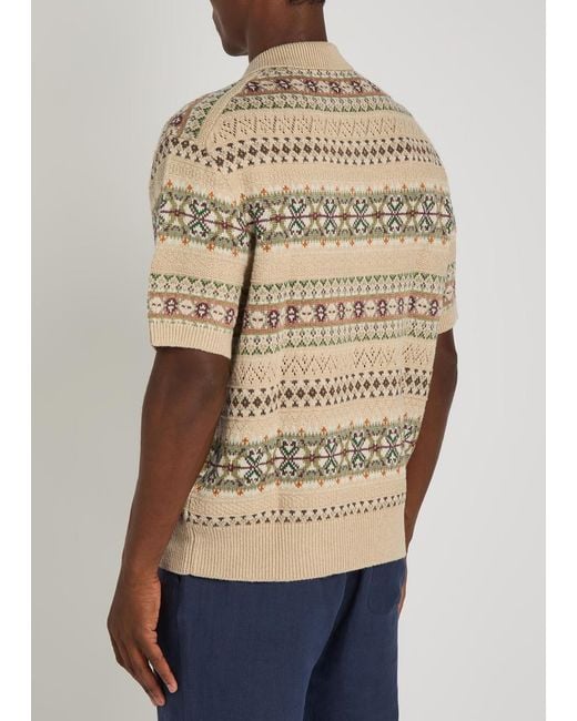 Polo Ralph Lauren Natural Fair Isle Knit Linen-Blend Polo Shirt for men