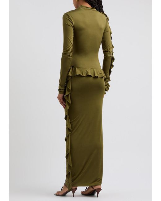 Paris Georgia Green Ruffled Jersey Bodycon Maxi Dress