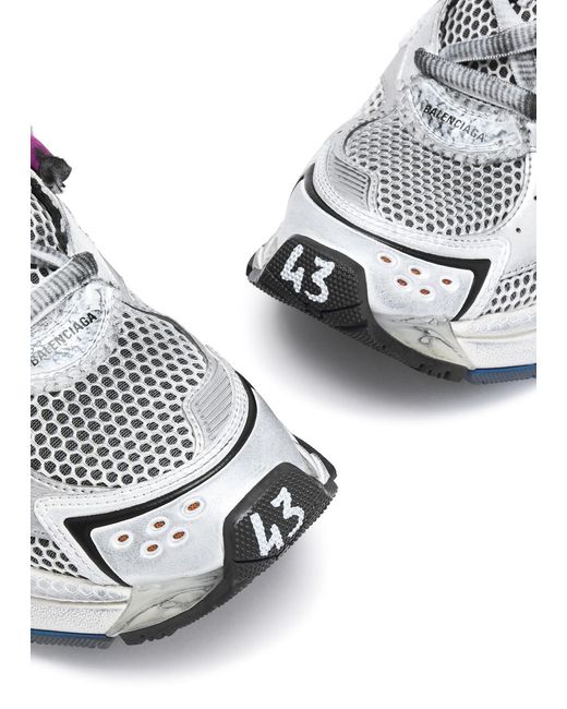Balenciaga White Runner Distressed Panelled Mesh Sneakers for men