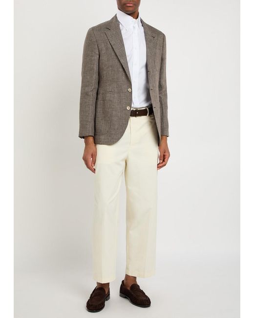 Brunello Cucinelli Brown Houndstooth Linen Blazer for men