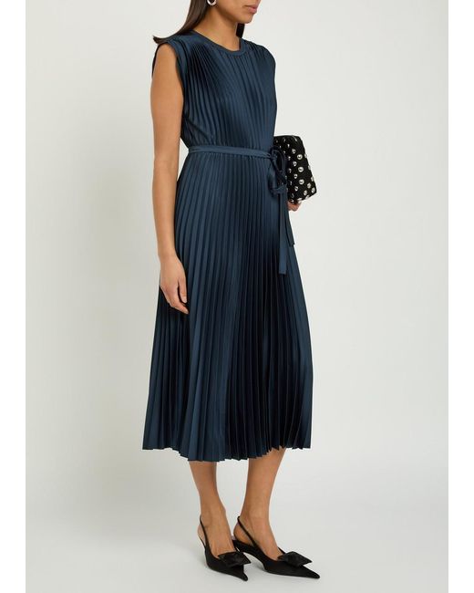 Joseph Blue Volta Plissé Satin-Crepe Midi Dress