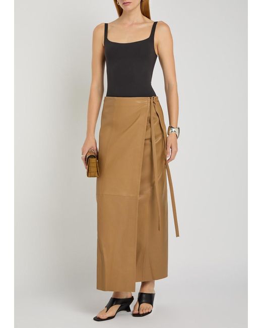 Nour Hammour Natural Leather Maxi Wrap Skirt