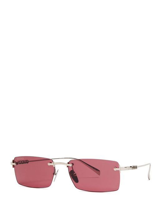 Gucci Pink Rimless Rectangle-Frame Sunglasses