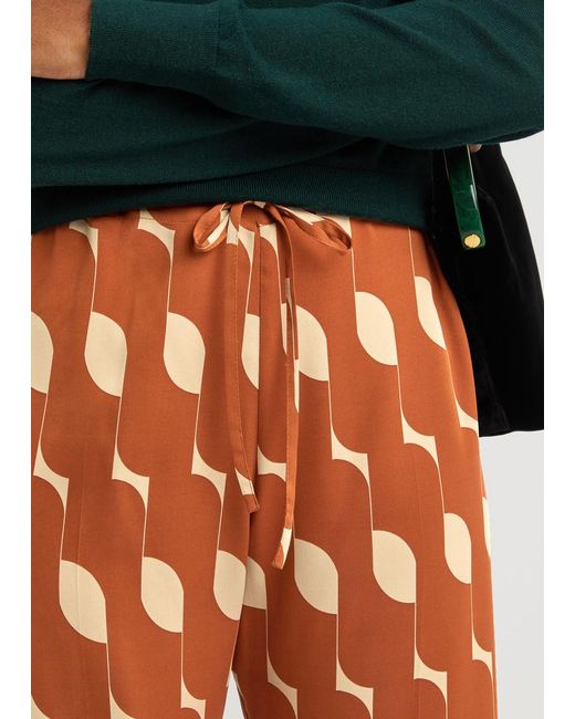 Dries Van Noten Orange Pachas Bis Printed Stretch-Silk Trousers