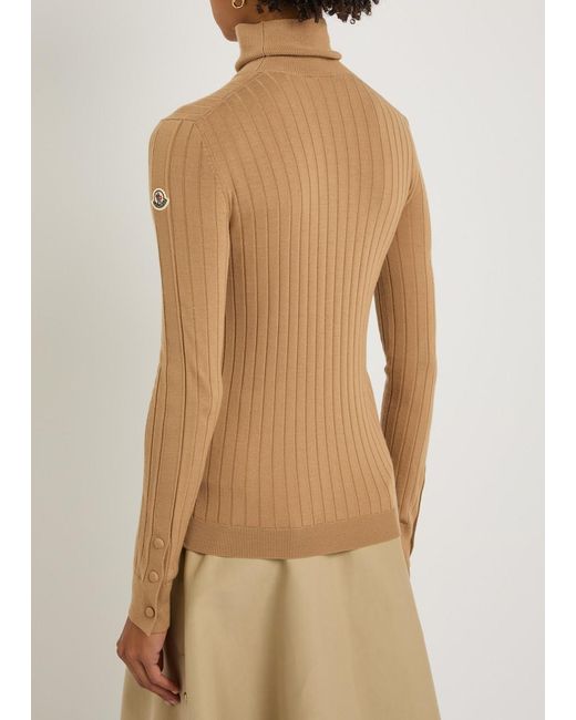 Moncler Brown Ribbed Wool And Cashmere-Blend Top