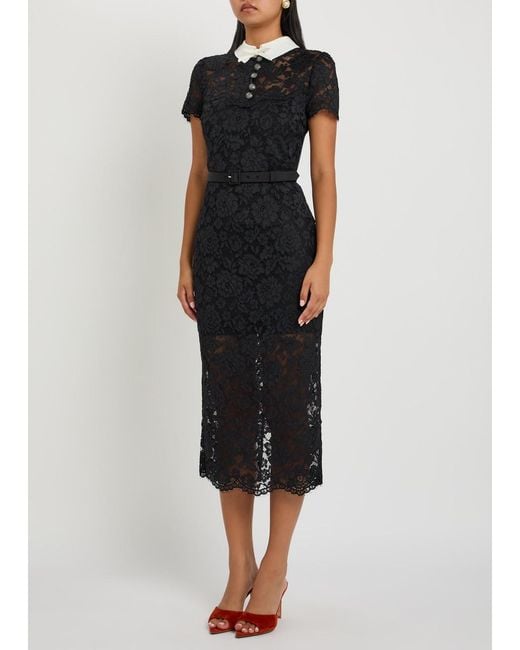 Self-Portrait Black Tailored Guipure Lace Midi Dress