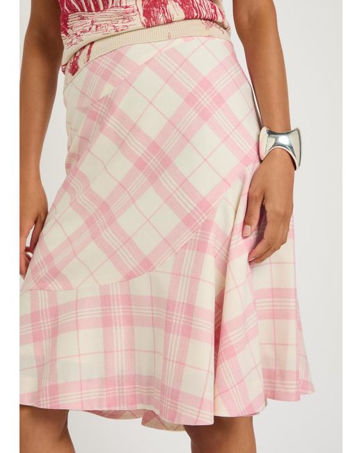 Vivienne Westwood Pink Adder Plaid Wool-Blend Crepe Midi Skirt