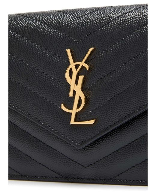 Saint Laurent Gray Logo Quilted Leather Wallet-On-Chain