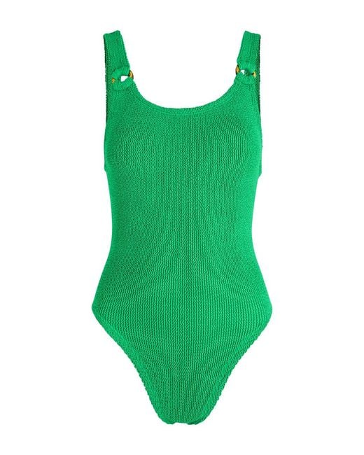 Hunza G Green Domino Crinkle Swimsuit