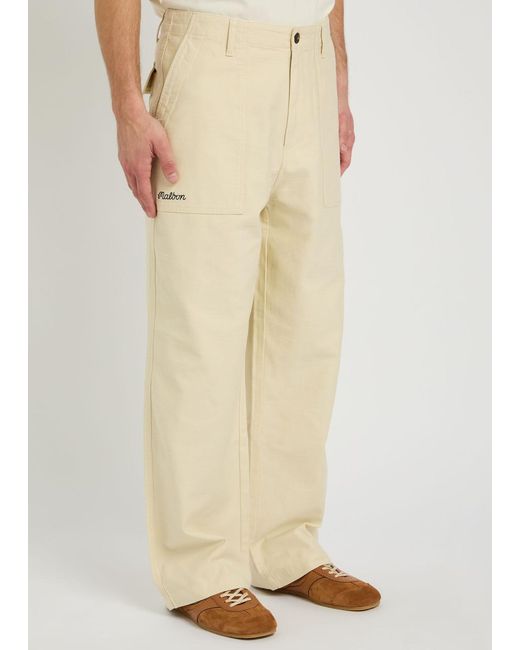Malbon Natural Braxton Logo-Embroidered Cotton Trousers for men