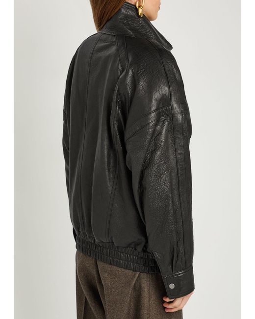 Saint Laurent Black Double-Breasted Grained Leather Jacket
