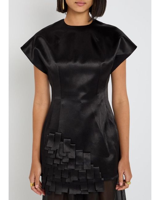 A.W.A.K.E. MODE Black Fringed Satin Top