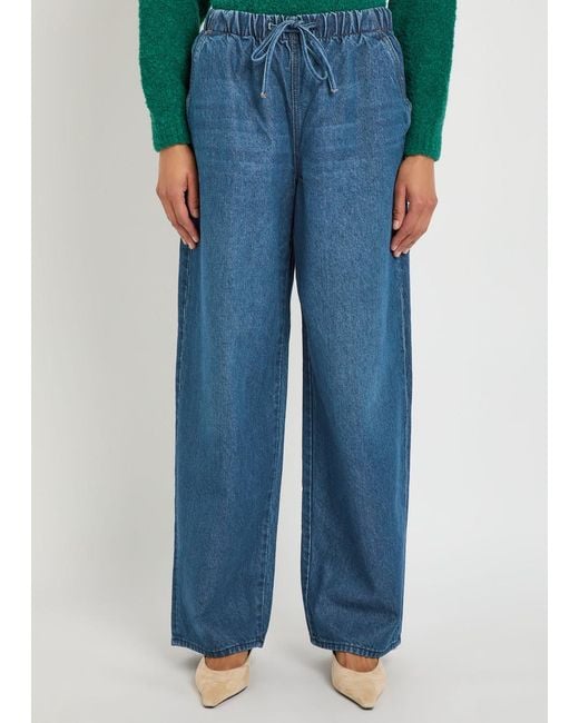 Mother Blue The Buffet Nerdy Drawstring Straight-Leg Jeans