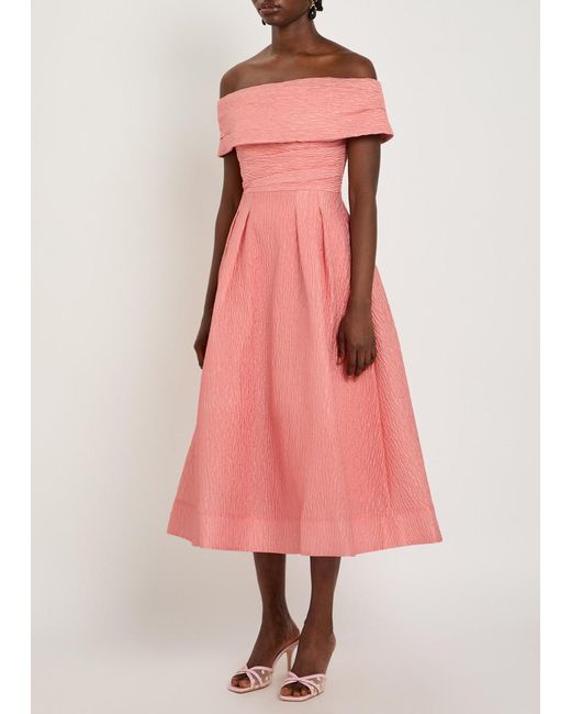 Rebecca Vallance Pink Adalyn Off-The-Shoulder Cloqué Midi Dress