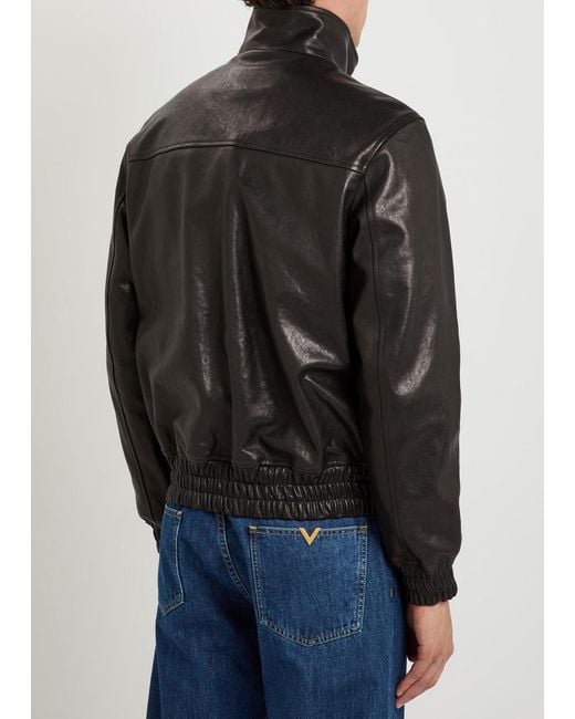 Valentino Black Funnel-Neck Leather Jacket for men