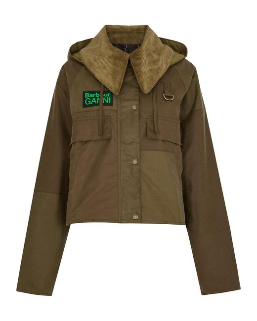 Barbour Green X Ganni Block Spey Waxed Cotton Jacket