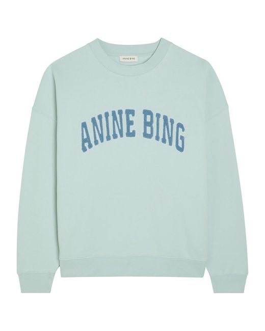 Anine Bing Blue Miles Logo-Appliquéd Cotton Sweatshirt