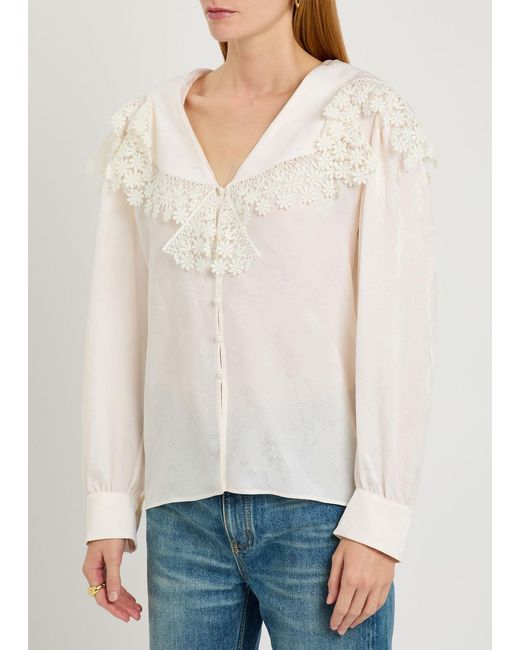 Chloé Natural Floral-Jacquard Silk Blouse
