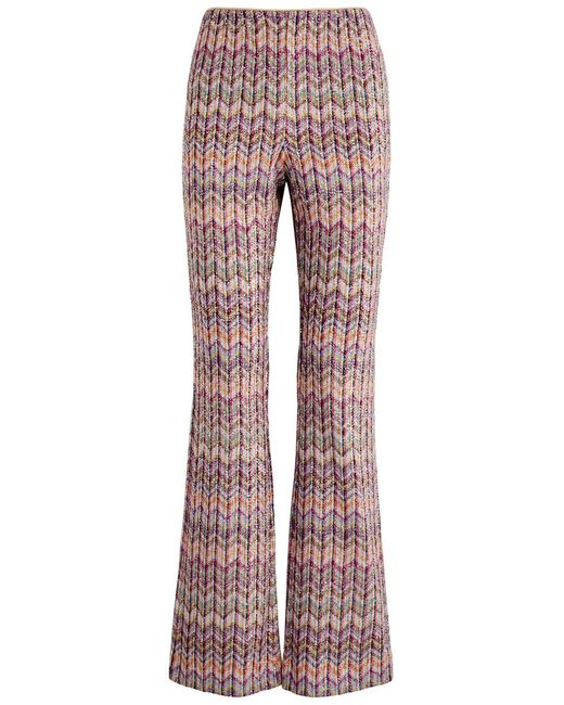 Missoni Red Zigzag Sequin-Embellished Cotton-Blend Trousers