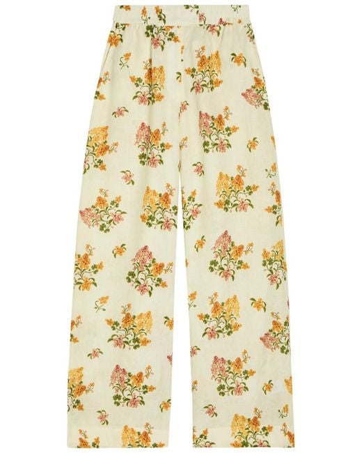 Agua Bendita Metallic Tota Floral-Print Linen Trousers