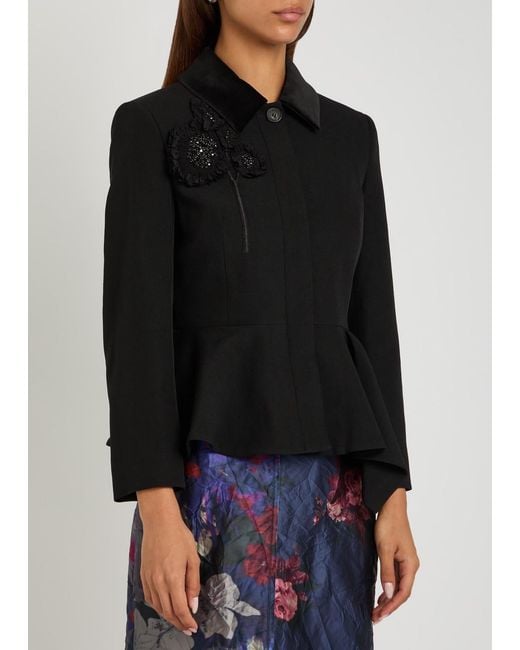 Erdem Black Floral-Embellished Wool Jacket