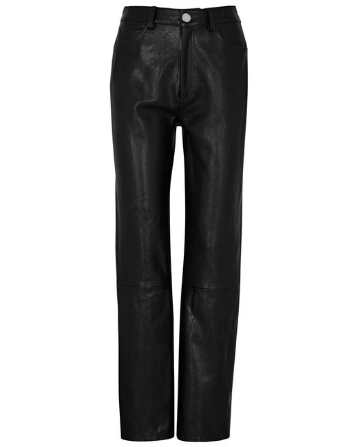 Khaite Black Danielle Straight-Leg Leather Trousers