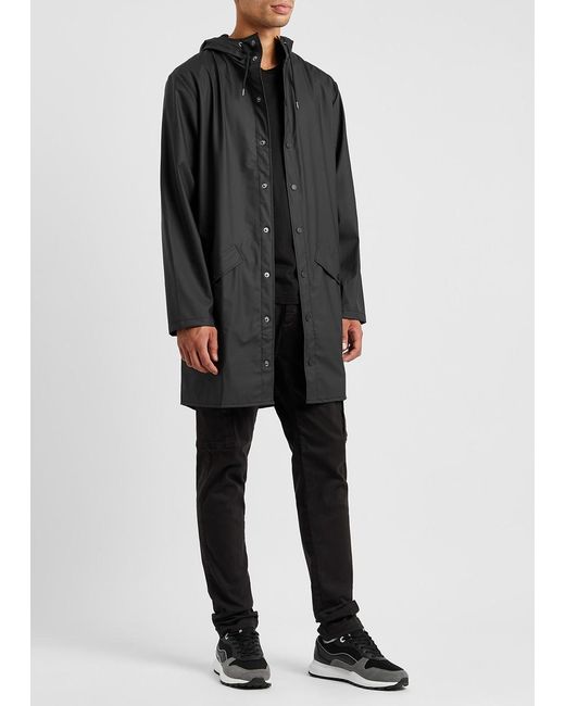 Rains Black Long Matte Rubberised Raincoat for men