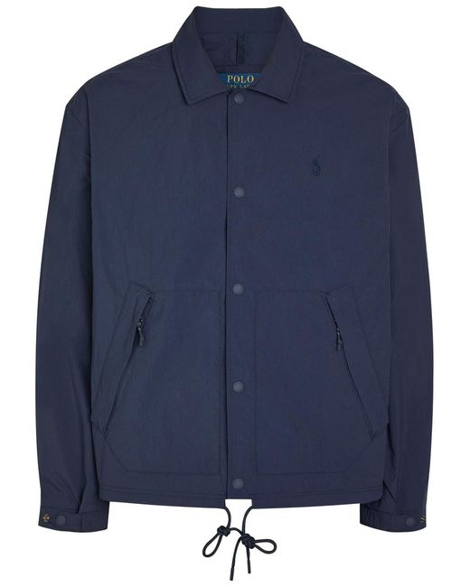 Polo Ralph Lauren Blue Logo-Embroidered Crinkled Shell Windbreaker Jacket for men