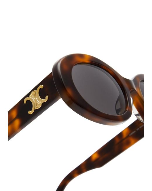 Céline Brown Oval-frame Sunglasses Metal Logo Plaque At Temples, 100% Uv Protection