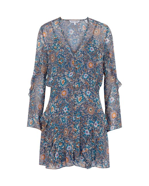 Veronica Beard Blue Camden Floral-print Silk Mini Dress
