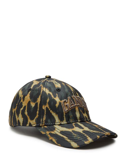 Ganni Green Logo-Embroidered Leopard-Print Nylon Cap